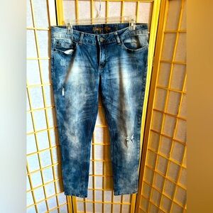 Indigo Rein Blue Slim Jeans with Distressed Vintage Look